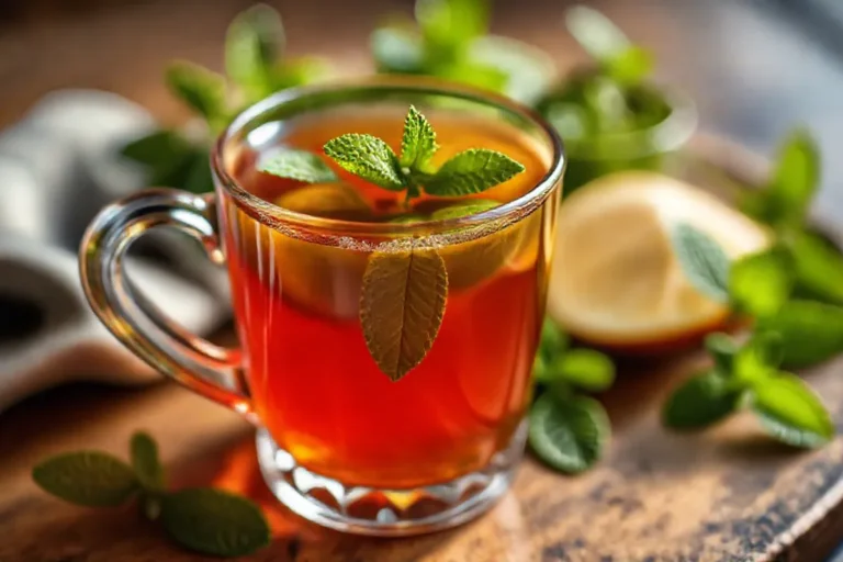 A traditional Moroccan teapot pouring mint tea into a small ornate glass.