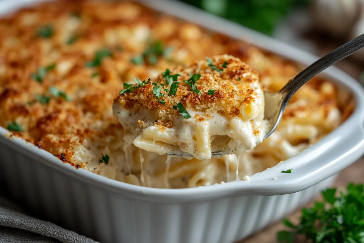 Creamy Garlic Parmesan Chicken Pasta Bake