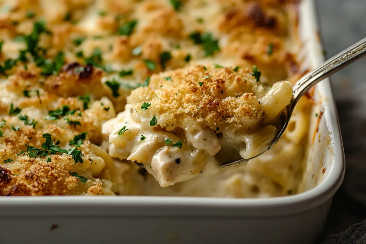 Creamy Garlic Parmesan Chicken Pasta Bake
