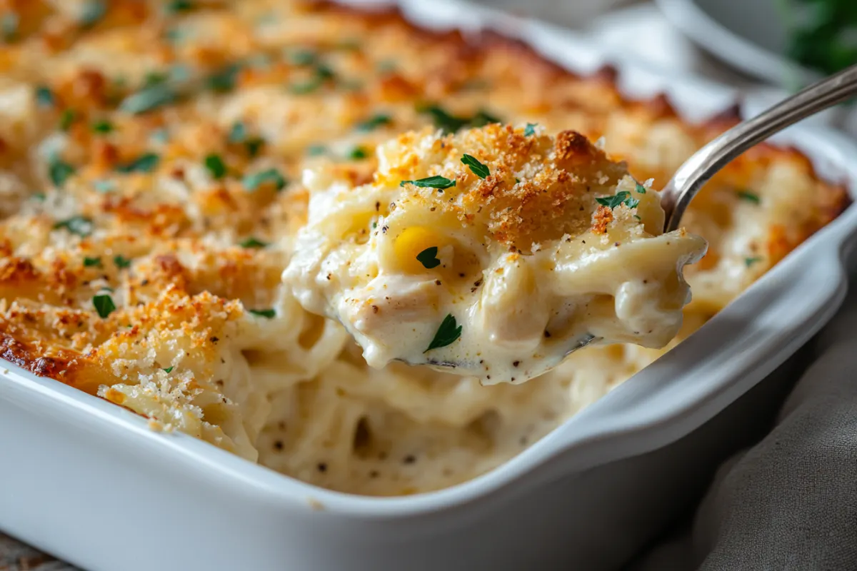 Creamy Garlic Parmesan Chicken Pasta Bake
