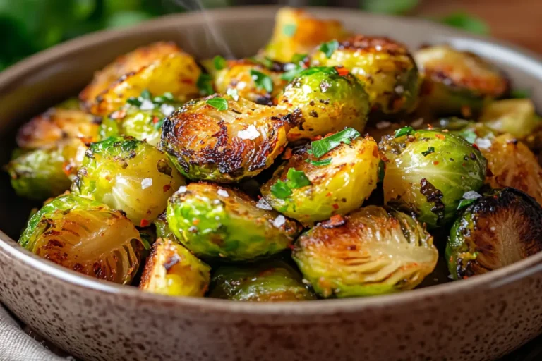 Crispy air-fried frozen Brussels sprouts in a bowl