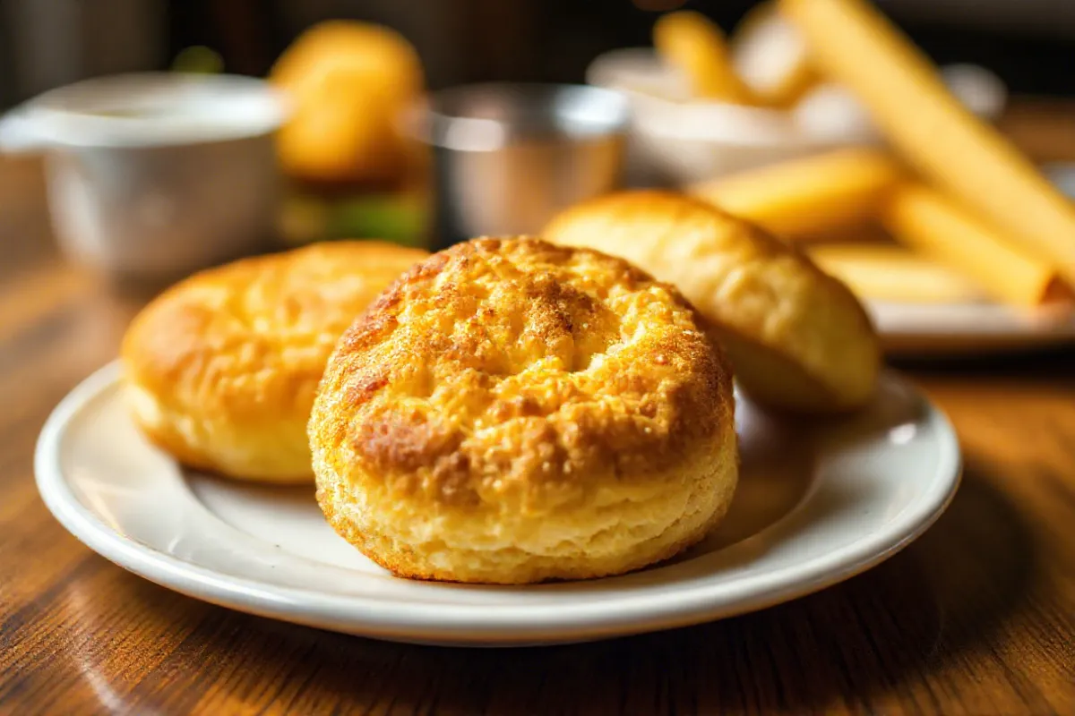 Crispy and fluffy air fryer biscuits on a plate

