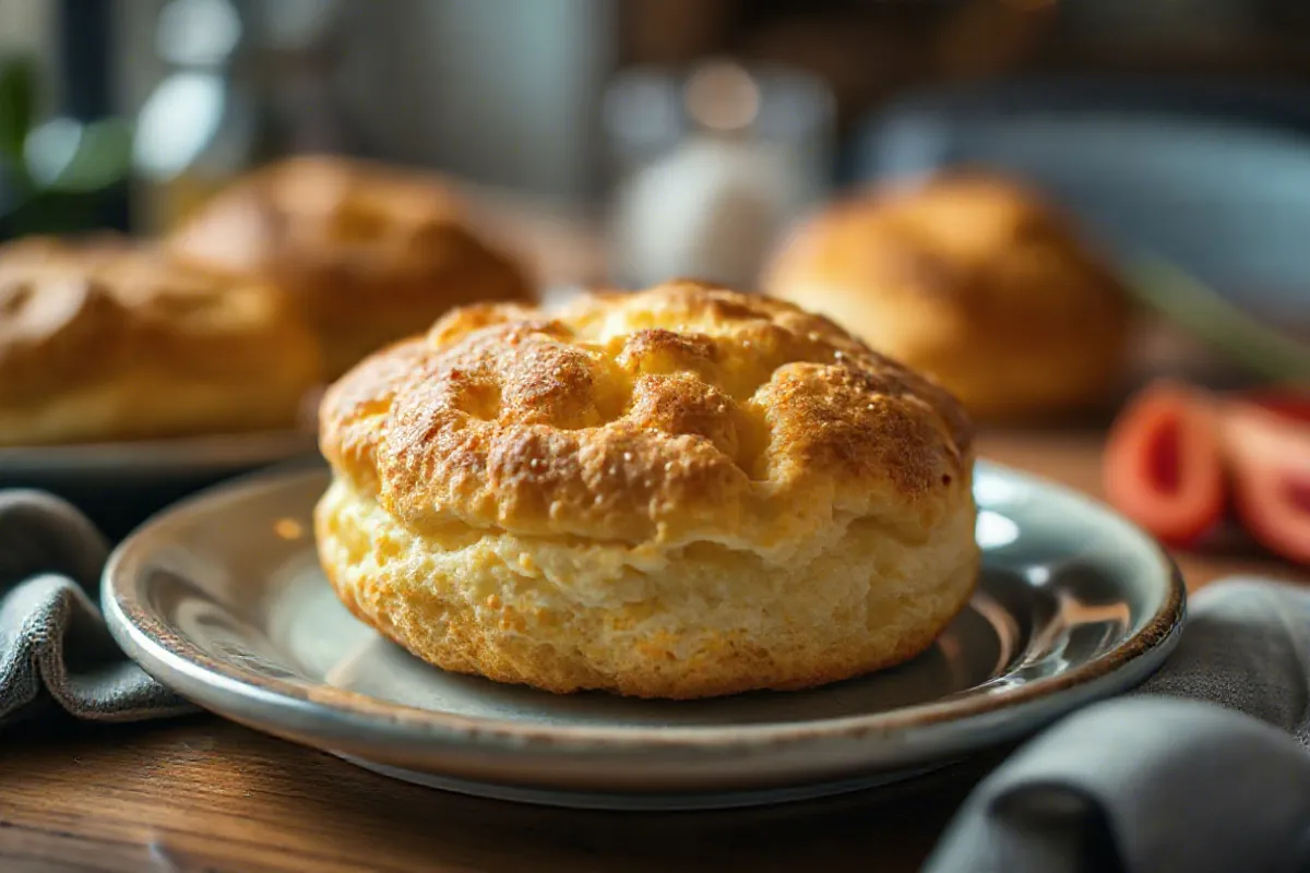 Crispy and fluffy air fryer biscuits on a plate

