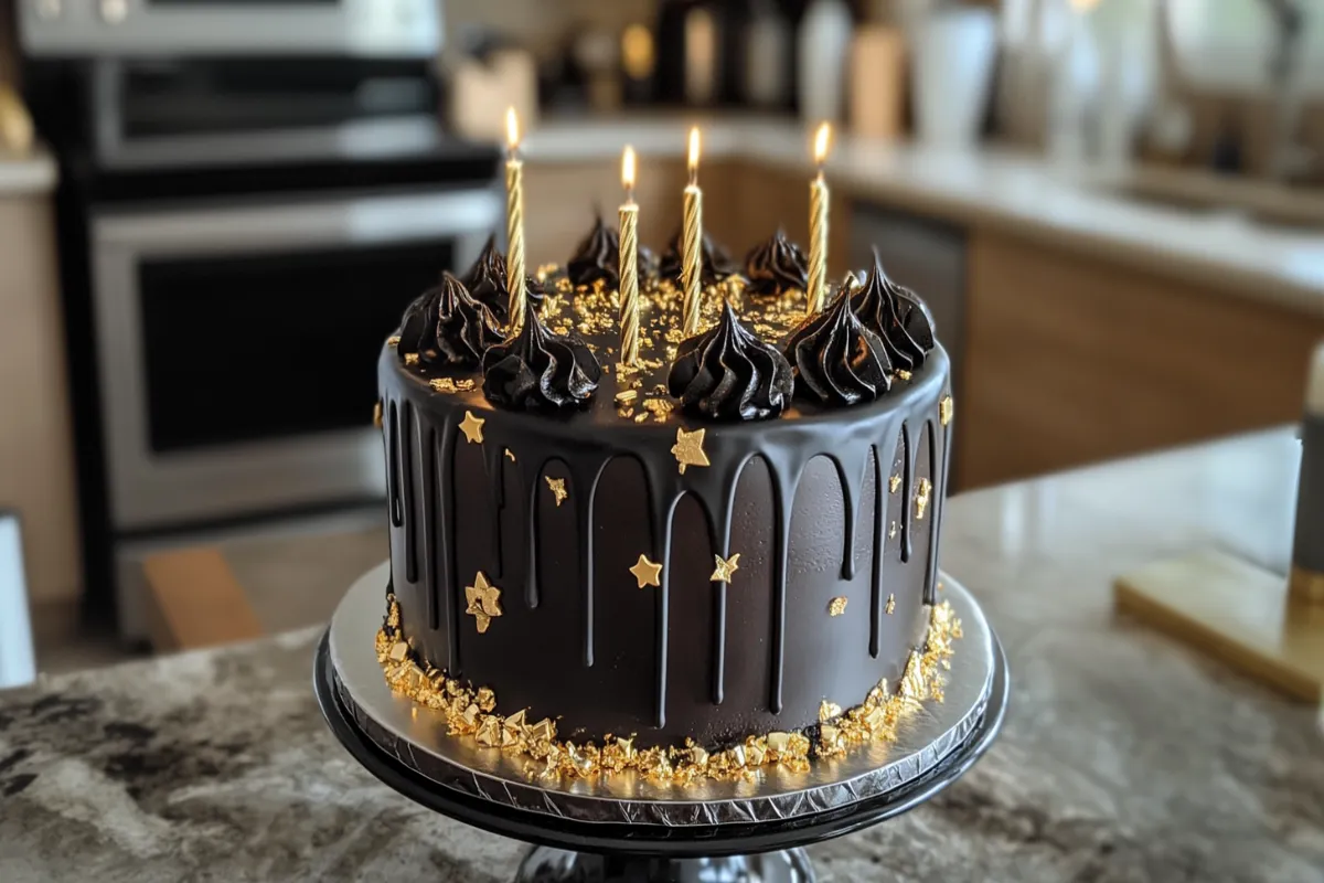 Elegant black birthday cake