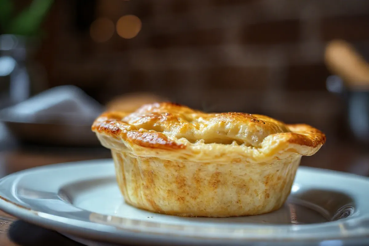 Golden-brown gluten-free chicken pot pie with a flaky crust.