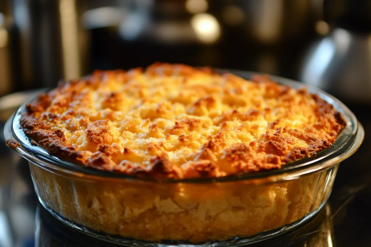 A freshly baked dump cake with a golden-brown top, ready to serve.A freshly baked dump cake with a golden-brown top, ready to serve.