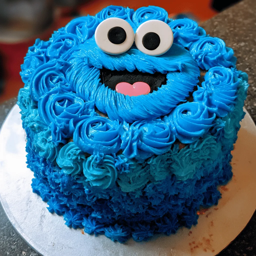 Bluey-colored icing on a cake with swirled blue frosting.