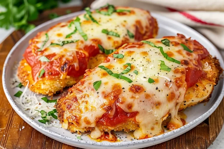 Bronx Chicken Parm topped with marinara sauce and melted cheese