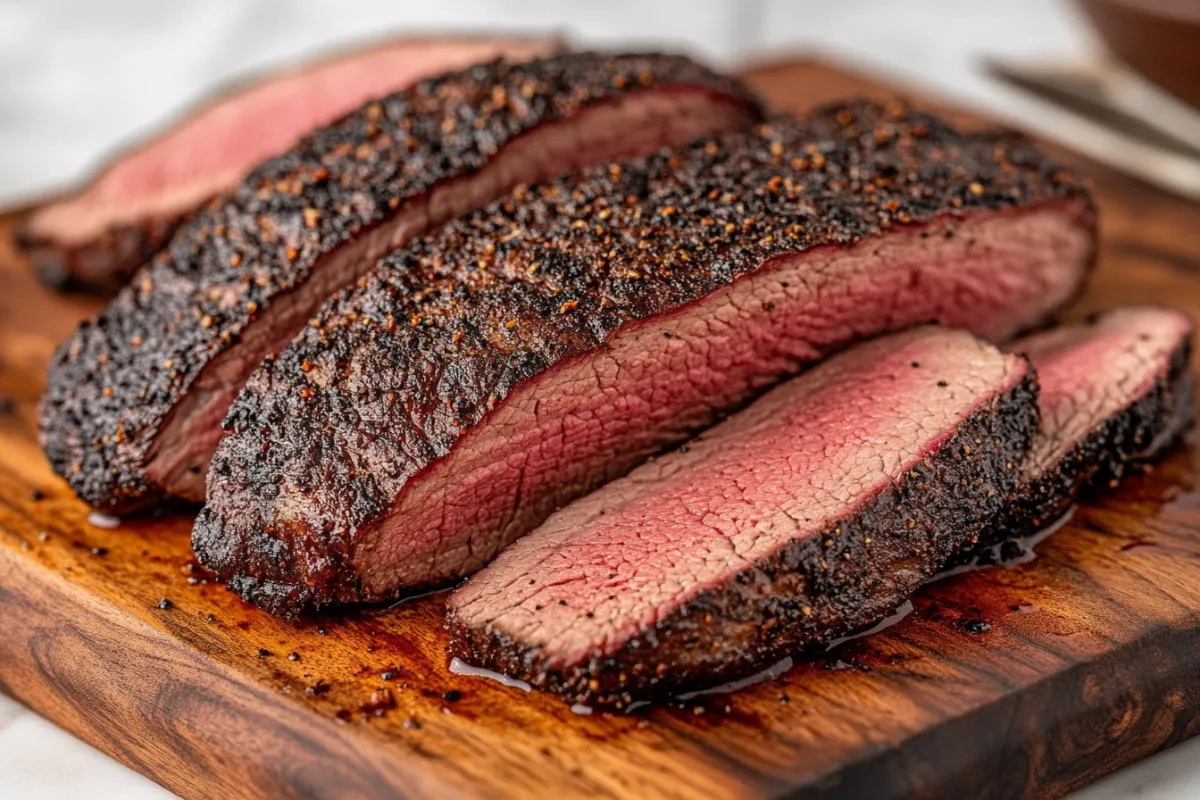 Juicy, perfectly cooked tri-tip sliced and ready to serve, prepared in an air fryer.

