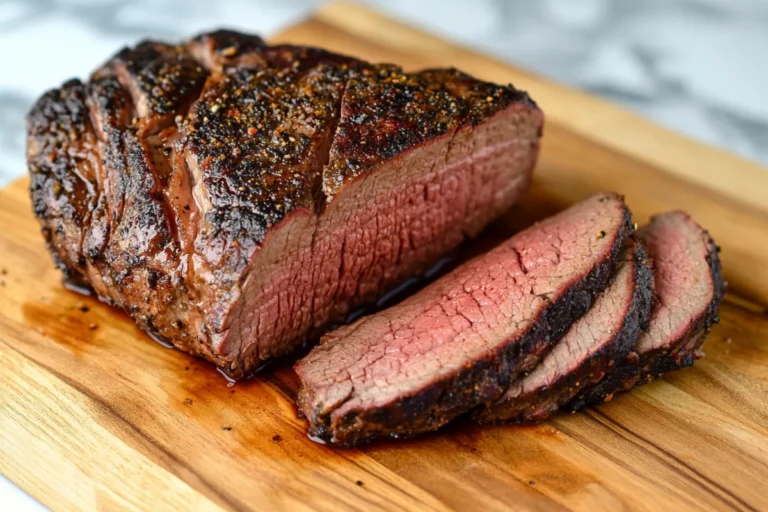 Juicy, perfectly cooked tri-tip sliced and ready to serve, prepared in an air fryer