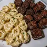 Garlic Butter Steak Bites & Creamy Alfredo Tortellini