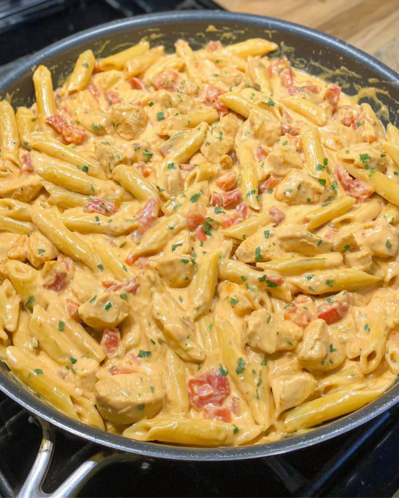 Cheesy Queso Chicken Penne Skillet
