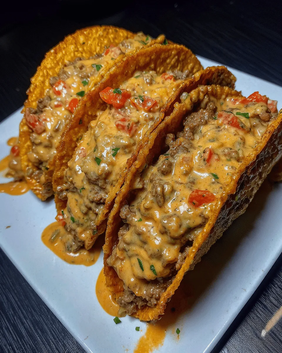 Cheesy Rotel Beef Tacos