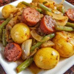 Crock Pot Swamp Potatoes with sausage, green beans, and butter