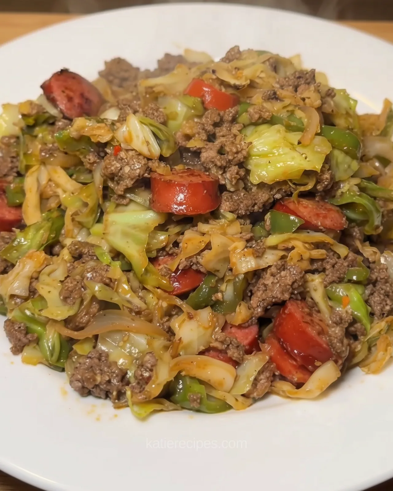 A hearty meal made with cabbage, smoked turkey sausage, ground beef, peppers, and simple seasonings. Easy, comforting, and full of flavor.