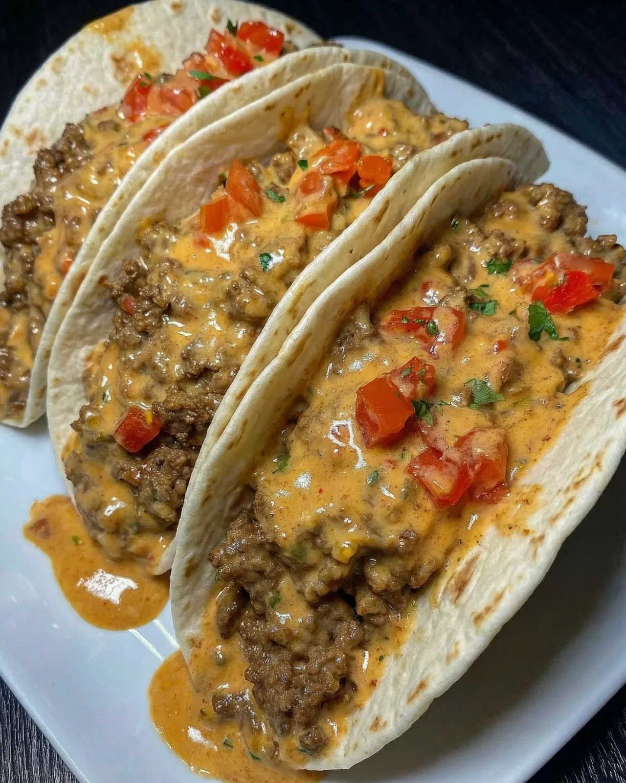 Cheesy Rotel Beef Soft Tortilla Tacos