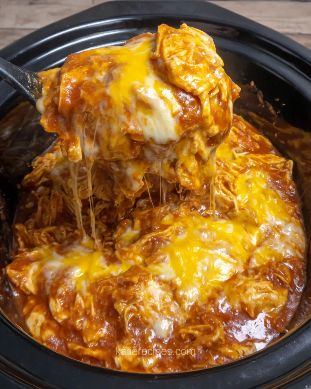 Crockpot chicken enchilada casserole with shredded chicken