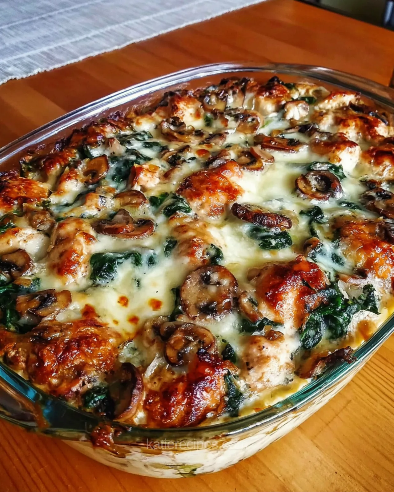 Low Carb Creamy Chicken, Spinach & Mushroom Bake