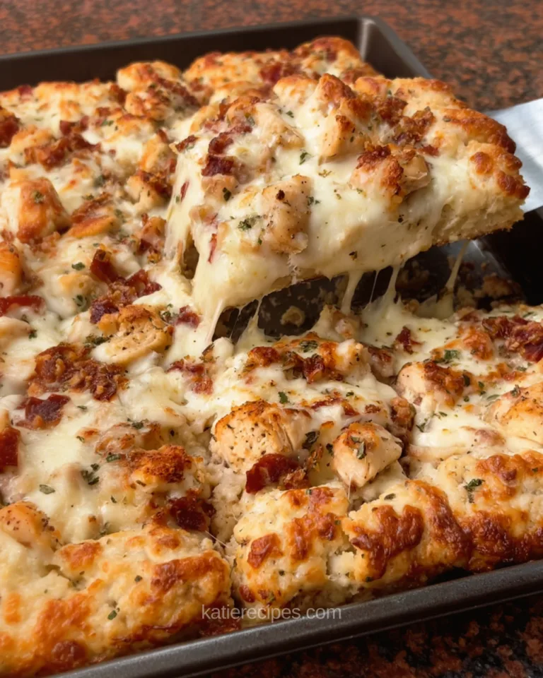 chicken alfredo pizza on cheddar bay biscuit crust