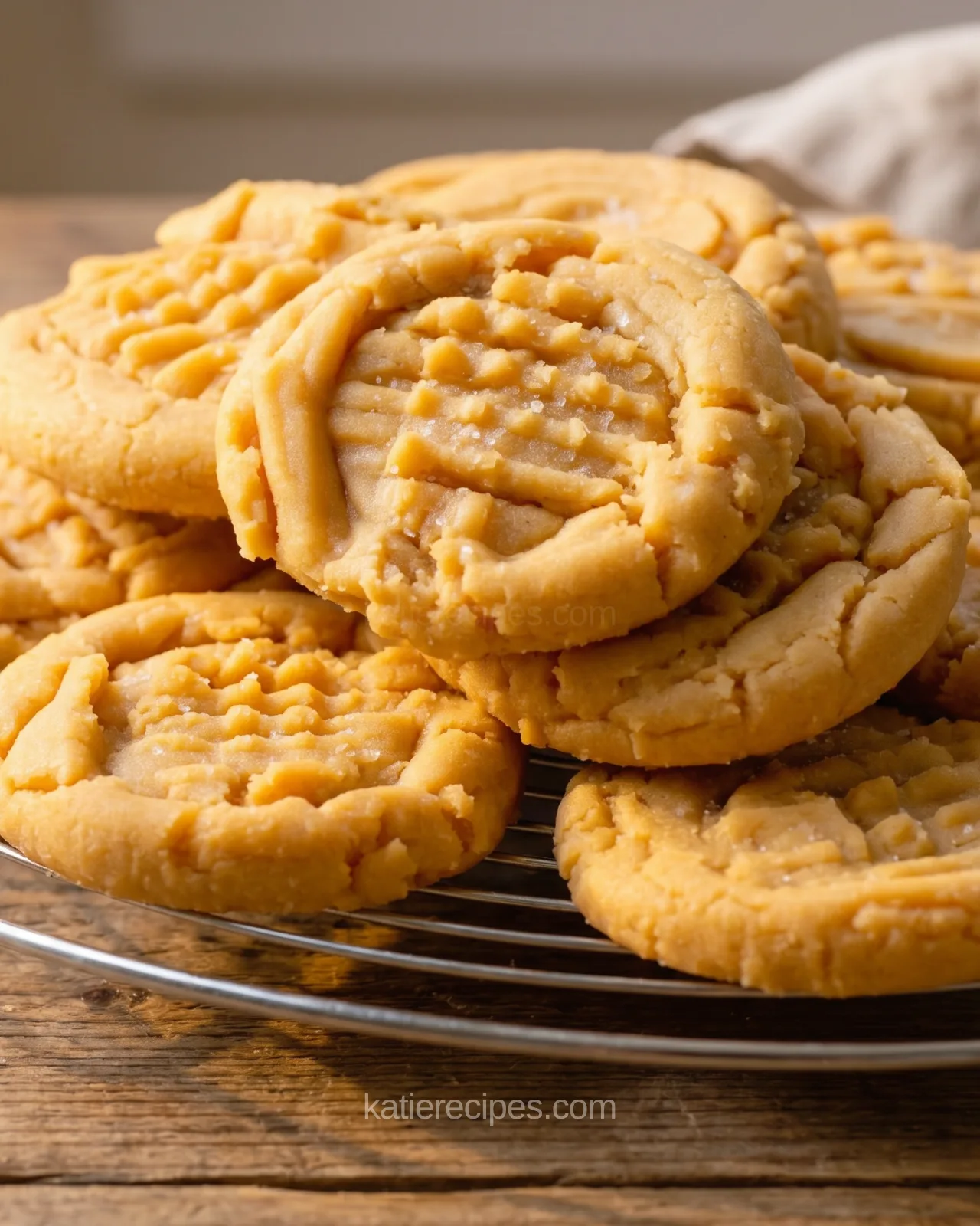 Soft peanut butter cookies cooling on a wire rack