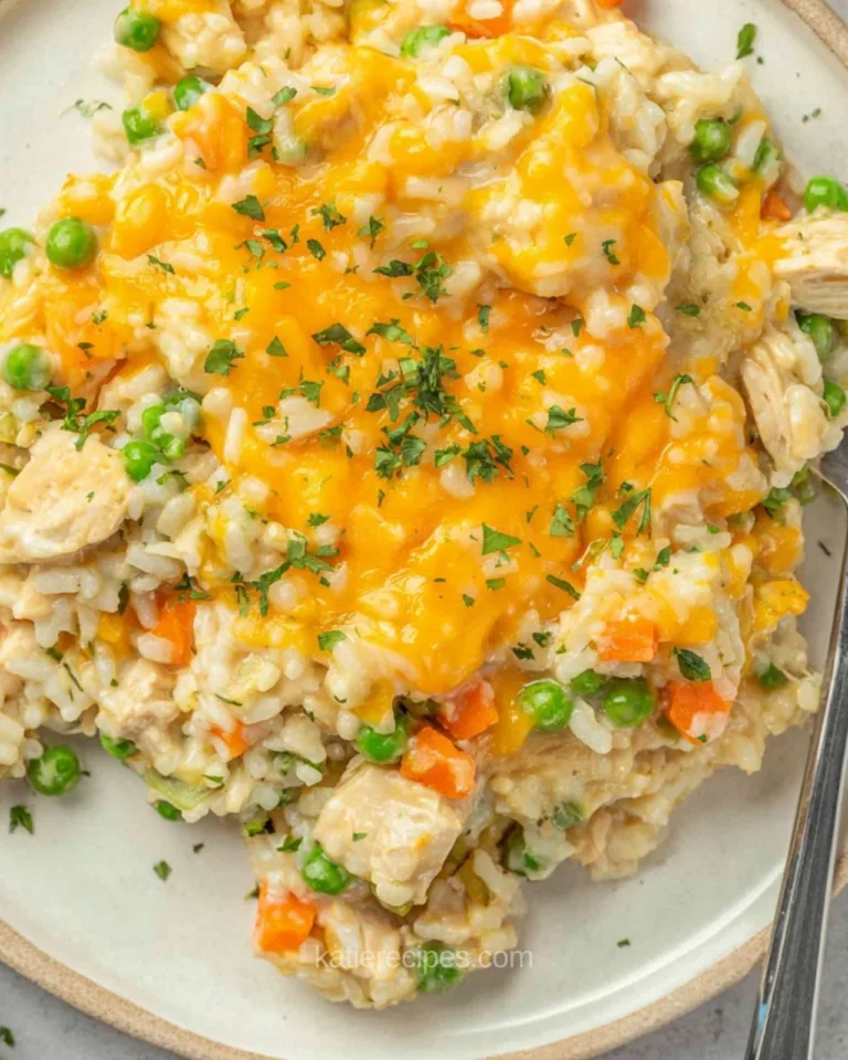 Chicken burrito bowl bake with melted cheddar, rice, beans, and corn