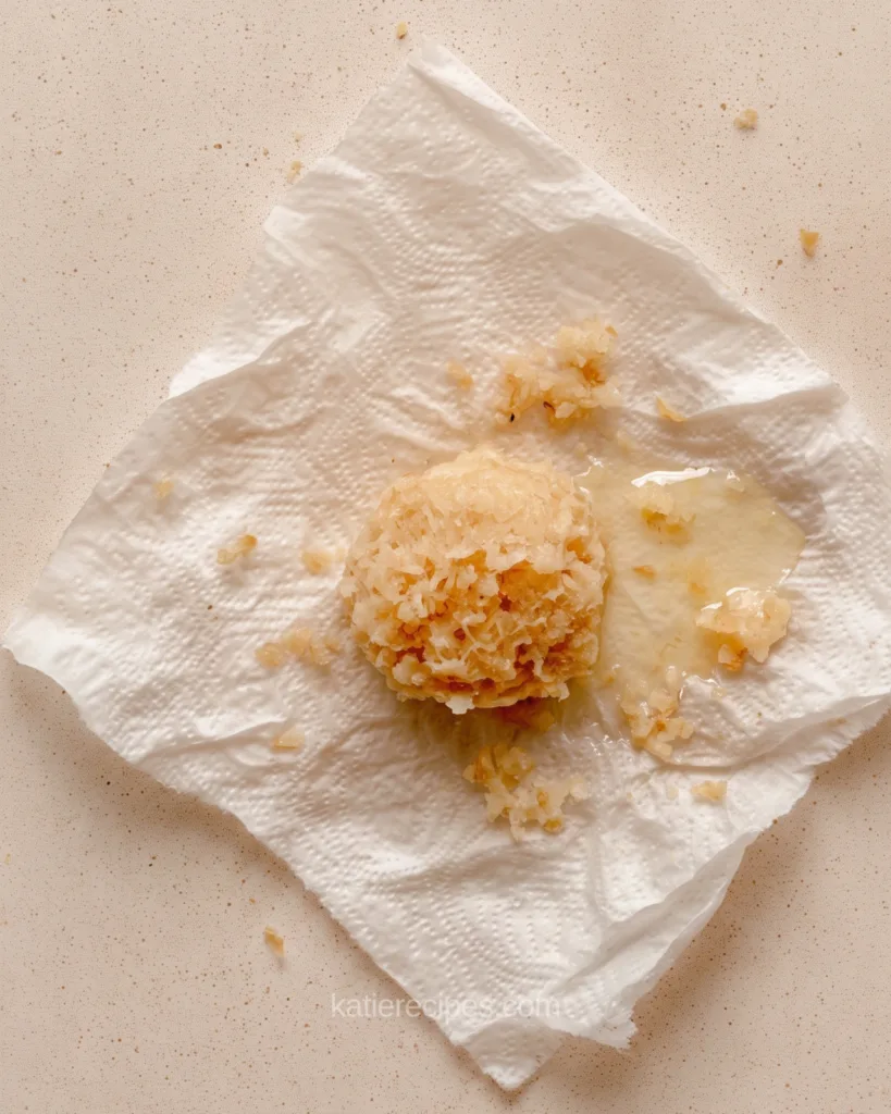Freshly grated onion squeezed dry in a paper towel with the released liquid beside it
